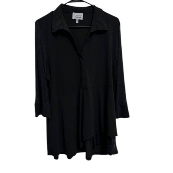 Lynn Ritchie Tops - Lynn Ritchie Silver Black Tunic Top Blouse Long Sleeve Asymmetrical Womens Sz Lg
